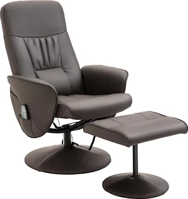 Produktbild von Relaxsessel mit Hocker, drehbarer Fernsehsessel mit 10 Massagepunkte, Liegefunktion, Massagesessel mit Fernbedienung, Seitentasche, TV-Sessel, Kunstleder, Braun