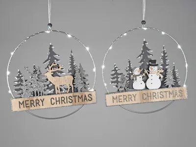 Produktbild von Hängender Kreis 24cm mit Metall, Holz und Licht bzw. Weihnachten Dekoration