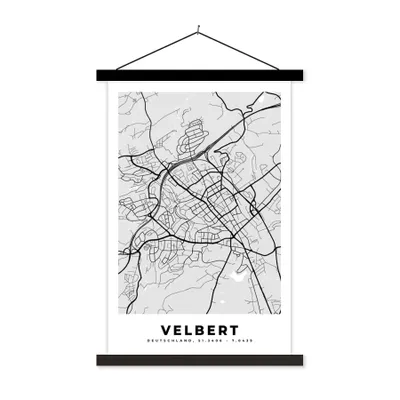 Produktbild von MuchoWow® Textilposter Karte - Velbert - Karte - Deutschland 40x60 cm mit schwarzem Rahmen - Wanddekorationen