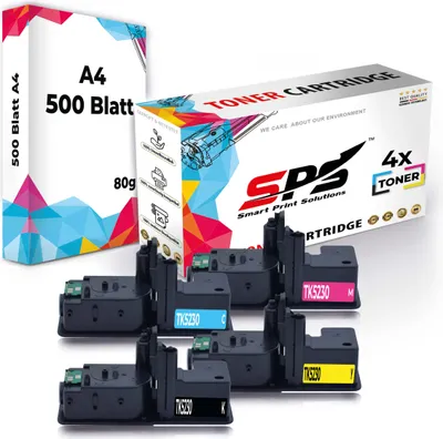 Produktbild von 4x Toner TK-5230K TK-5230C TK-5230Y TK-5230M kompatibel für Kyocera Ecosys M5521CDN + DIN A4 Druckerpapier 500 Blatt