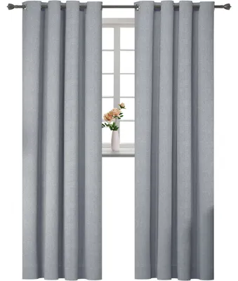 Verdunkelnder Linnen-Effekt Vorhang 2er Set 140x280 cm Hellgrau