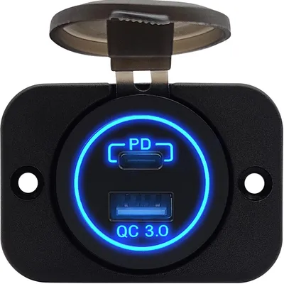 Produktbild von ProRide 12V USB/USB-C Einbausteckdose 2 Anschlüsse QC3.0 Blau