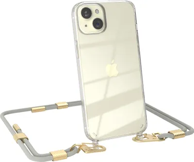 Produktbild von EAZY CASE Handykette für Apple iPhone 15 Plus, Transparente Silikonhülle mit Band, Clear Case, abnehmbar in  Beige