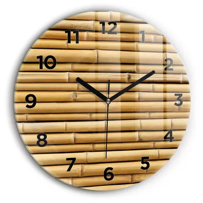 Obrázok produktu pre Wallfluent Hodiny - Okrúhle Sklenené Nástenné Hodiny - Tichý Quartz Strojček - Dekorácia Na Stenu V Spálni - Čierne Hodinové Ručičky - 60cm - Bambusové palice