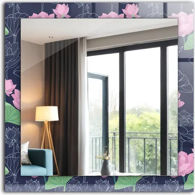 Produktbild von Dekorativer Wandspiegel - Bedruckter Spiegel - Motiv - 60x60 cm - Rosa Lotusblumen