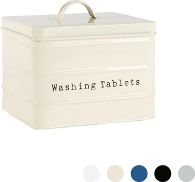 Produktbild von Harbour Housewares Vintage Metall Washing Tablets Speicher-Zinn - Utility Storage Kanister - 18cm - Creme