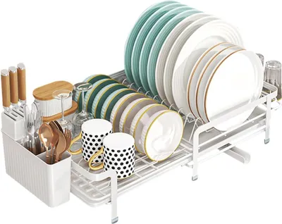 Immagine prodotto di Portasoglie estensibile - Scolapiatti a ripiano - Organizzazione della cucina - Scarico girevole - 35-55 cm - Bianco
