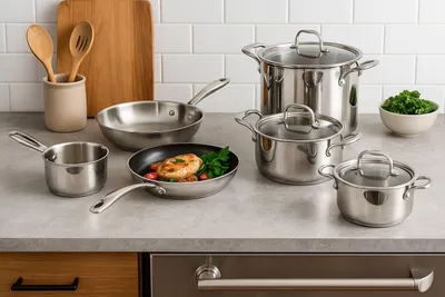 Immagine prodotto di Set di pentole in acciaio inox Cosy & Trendy Classic, 11 pezzi, adatto a tutti i tipi di fornelli, comprese le piastre a induzione, pentole da 16-20-24 cm, padelle da 28-24 cm
