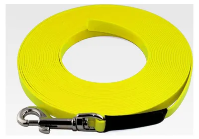 Produktbild von Leichte BioThane Schleppleine, 16 mm, für Hunde von 25-35 kg, 8 m lang, ohne Handschlaufe, Neon-Gelb, genäht