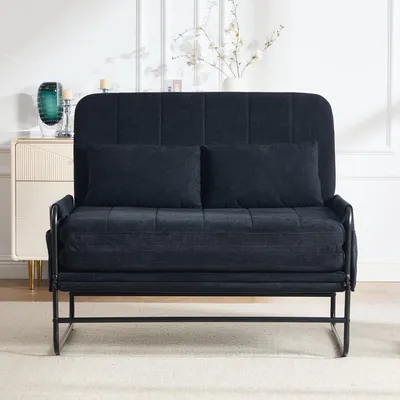 Produktbild von MODFU Klappsofa 2-Sitzer, umbaubares Schlafsofa mit Metallgestell, Chenille-Sofa mit Seitentaschen, Relaxsofa für Wohnzimmer,Schwarz