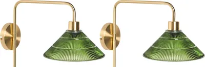 Produktbild von BELIANI Wandlampen 2er Set Gold / Grün aus Eisen Glas Glamourös Elegant Vintage Retro Stil Schlafzimmer Wohnzimmer Flur