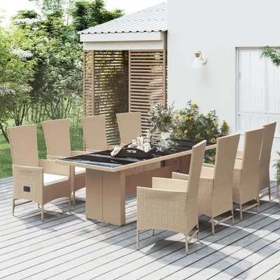 Produktbild von 9-tlg. Garten-Essgruppe mit Kissen Beige Poly Rattan , Gartenstühle Design 2024