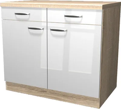 Produktbild von Küchenunterschrank - 100 cm breit - Hochglanz Weiß Sonoma Eiche – Valencia