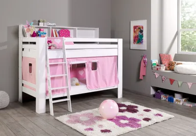 Produktbild von Relita Etagenbett Jan mit Bücherregal und Vorhang rosa/weiß