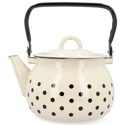Produktbild von Emajlo Olkusz | Emaille-Wasserkessel 2,5 l – Creme mit Punkten – für Induktion & Gas – mit Deckel