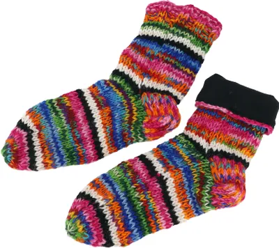 Produktbild von Handgestrickte Gefütterte Schafwollsocken, Bunte Haussocken, Hüttensocken, Nepal Socken - Bunt, Uni, Mehrfarbig, Wolle, Größe: M (38-40)