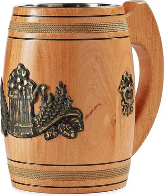 Zdjęcie produktu dla Prawdziwy drewniany kufel do piwa 0,5 l, średniowieczny, brązowy, rustykalny