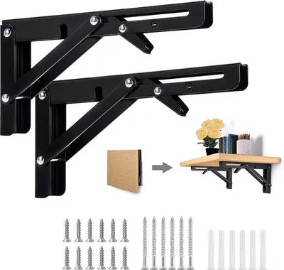 Produktbild von L-förmige Faltkonsole aus Stahl, Schwarz, 300x160x25 mm, klappbar, korrosionsbeständig