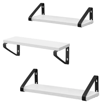 Obrázek produktu pro 3 nástěnné police s 2 možnostmi upevnění | Bílá a černá | 30x12x11 cm, 35x12x11 cm, 40x12x11 cm