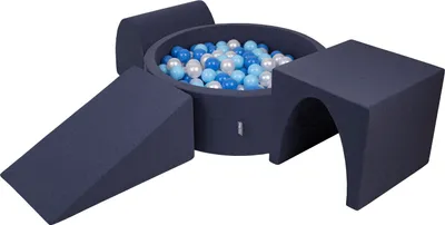 Produktbild von KiddyMoon spielplatz aus schaumstoff mit rund bällebad (300 bälle) ballgruben für babys spielbad hindernisläufen, hergestellt in der eu, dunkelblau:babyblue/blau/perle