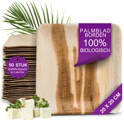 Produktbild von Kompostierbare Palmblatt Teller - 50 Stück Quadratische Teller 20x20cm