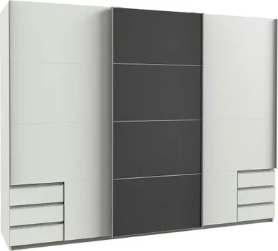 Produktbild von Schwebetüenschrank Valencia Kleiderschrank 270x65x210cm Ausführung wählbar,Weiß / Glasgrau,270cm
