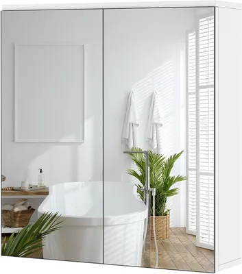 Produktbild von Badezimmer-Schrank mit Spiegeltüren – Hängeschrank – Aufbewahrung und Organisation – Verstellbare Innenablage – 63 x 65 cm – Weiß