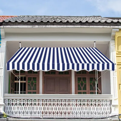 Obrázek produktu pro Markýza na balkon Jopassy Markýza odolná proti UV záření a vodě, zatahovací 3M, modrá a bílá barva