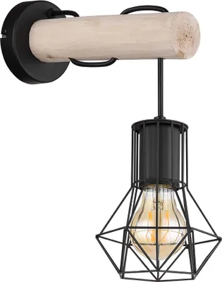 Produktbild von Wandlampe, Gitterschirm, Metall Holz, schwarz, H 32 cm