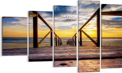 Produktbild von Bild auf Leinwand - Leinwandbild - Strand Ozean Sand Holzbrücke Sonnenuntergang - 100x60cm - Wand Bild - Wanddeko - Leinwanddruck - Bilder - Kunstdruck - Leinwand bilder - Wandkunst - EG100x60-0430