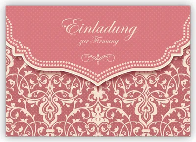Produktbild von Feine Vintage Einladungskarte mit Retro Damast Muster in alt rosa für junge Damen: Einladung zur Firmung