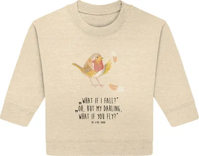 Produktbild von Mr. & Mrs. Panda Organic Baby Pullover Rotkehlchen Federn 6. - 12. Monat - Natural Raw - Geschenk, Vogel, Motivation Sprüche, Spruch Mut, Lustige, fliegen, Bullover