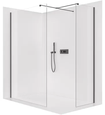 Productafbeelding van Douchewand Walk-in Onyx T, links/rechts - 8 mm - vierkante steun - mat zwart, transparant glas - 140x110x200 cm