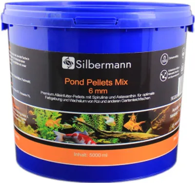 Produktbild von Silbermann Teichfutter Pellets - schwimmendes Hauptfutter für Teichfische (5000 ml, gemischt 6 mm), SIG 202