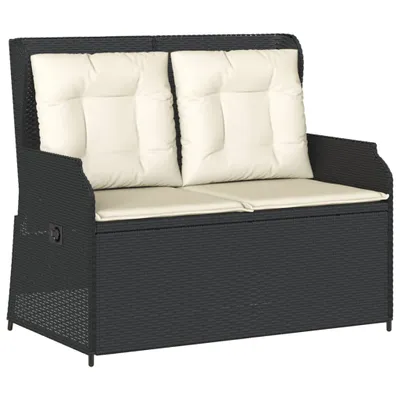 Obrázok produktu pre vidaXL Záhradná lavica nastaviteľná s vankúšmi Black Poly Rattan