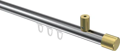 Produktbild von Interdeco Innenlaufstange / Gardinenstange mit Innenlauf Chrom / Messing-Optik, Typ Sonius Santo (Kappe) Deckenmontage, 20 mm Ø 1-läufig, 100 cm