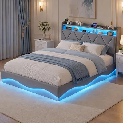 Produktbild von INONEFT Polsterbett 160x200cm mit LED/USB, Boxspringbett mit Hydraulisches Stauraum, Doppelbett mit Stauraum Kopfteil,Jugendbett mit Lattenrost, Grau