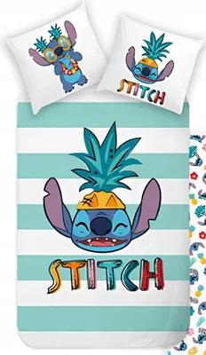 Obrázok produktu pre Obliečka na prikrývku Lilo a Stitch, zelené pruhy, 140 x 200 cm - 70 x 90 cm - bavlna