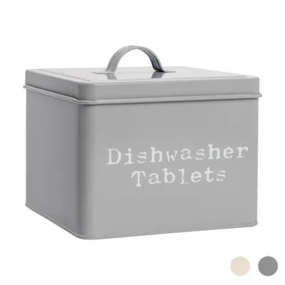 Produktbild von Harbour Housewares Industrie Geschirrspüler Tablet-Speicher-Zinn - Vintage Style Stahl Küche Storage Caddy mit Deckel - Grau