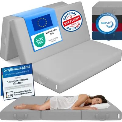 Zdjęcie produktu dla Materac składany ELONEO, materac gościnny, materac składany 3-częściowy, pianka o zwiększonej grubości (15 cm), kostka międzykręgowa, składany, materac składany, (szary)