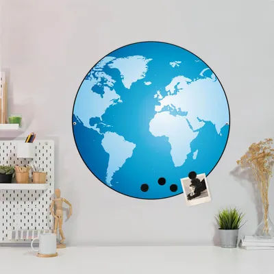 Produktbild von Design Stahlmagnettafel Schwarz Rund 47cm Weltkarte