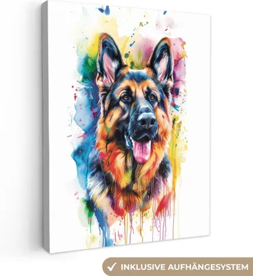 Zdjęcie produktu dla MuchoWow® - Obraz na płótnie - Pies - Kolor - Zwierzęta - Kolorowy - Owczarek niemiecki, fototapeta, dekoracja ścienna obrazy salon, 60x80cm
