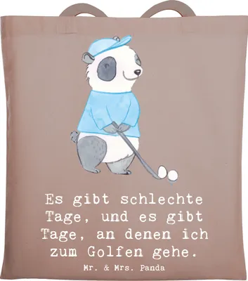 Produktbild von Mr. & Mrs. Panda Schultasche Panda Golfen - Braun Pastell - Geschenk, Golf spielen, Golfplatz, Verein, Shopping Tasche, Laptoptasche, Golfturnier, dokumententasche