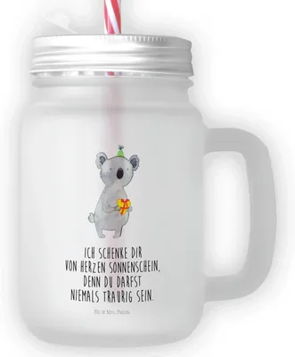 Produktbild von Mr. & Mrs. Panda Glas Koala Geschenk - Transparent - Becher mit Strohhalm, Eiskaffee, Cocktailglas, Deckel Und, Geburtstag, Party, Trinkgefäß