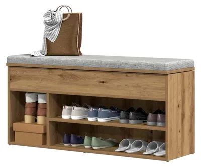 Produktbild von Schuhbank aus Artisan-Eiche, 102x30,5x45 cm, robuster Schuhschrank für den Eingangsbereich, praktischer Schuh-Organizer mit Stauraum