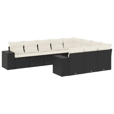 Produktbild von 10-tlg. Garten-Sofagarnitur mit Kissen Schwarz Poly Rattan