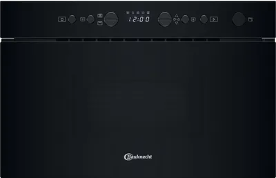 A front view of a black built-in microwave oven.