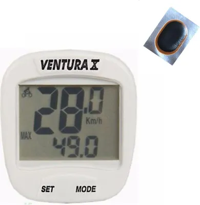 Produktbild von Ventura X 10 Funktionen Fahrradcomputer weiß Tacho Doppelanzeige inkl. 1 x Schlauchflicken