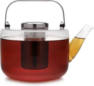 Immagine prodotto di Teiera in vetro con colino e antigoccia - Teiera con colino e manico - Adatta per tè sfusi 1,3 litri