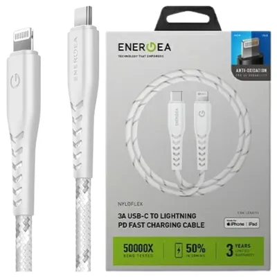 Productafbeelding van ENERGEA NYLOFLEX USB-C - Lightning C94 MFi kabel, 1,5 meter, wit/wit
